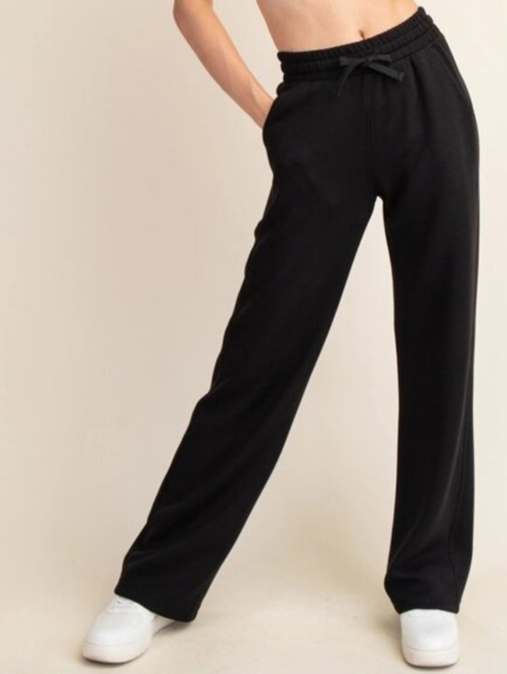 Rae Mode Black Wide-Leg Drawstring Lounge Pants